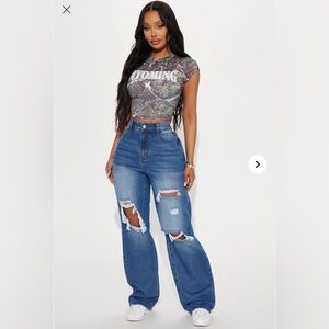 Women’s Fashion Nova Distressed Baggy Wide Leg Blue Jeans Size 13